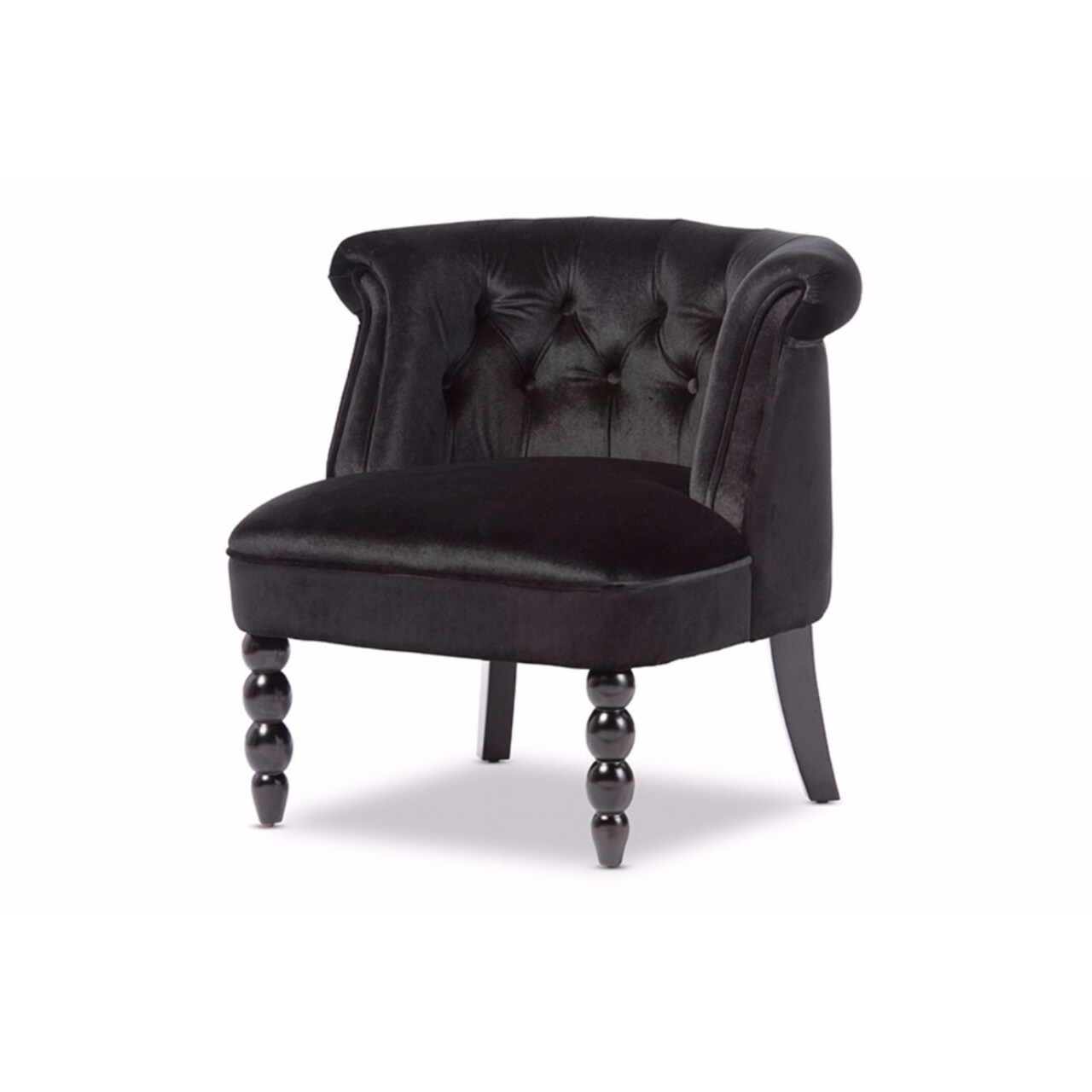 Baxton Studio Flax Victorian Style Black Velvet Fabric Upholstered Vanity Accent Chair